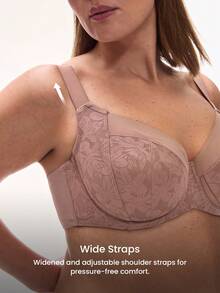LUVLETTE Plus Full Coverage Underwire Lightly Lined Brown Mesh Side Support Sheer Minimizer Lingerie Bra - Brown - View 5