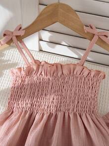 Souflis Souflis Set Atasan Camisole Musim Panas Berbahan Tenun dengan Tali Bahu Tipis dan Hem Bergelombang Warna Polos untuk Bayi Perempuan - Berwarna merah muda - View 8