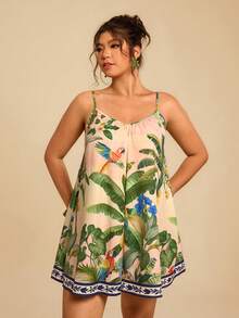 Travachic Bộ áo liền quần cỡ lớn in họa tiết retro, cổ chữ V sâu, hở lưng, dây buộc, quần short họa tiết retro nhiều màu sắc dành cho nữ, hàng mới. - Nhiều màu - Xem 7