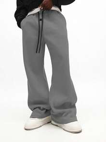 SUMWON Essential Flare Fit Jogger 运动裤，休闲舒适，适合日常穿着，采用抽绳腰带和阔腿设计，纯色款。 - 深灰色 - 查看 5
