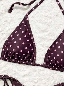 Bộ đồ bơi 3 mảnh dành cho nữ, họa tiết chấm bi, kiểu dáng tam giác nhỏ, buộc dây bên hông, xếp ly, thích hợp cho tiệc trà chiều mùa hè trên bãi biển. - Nhiều màu - Xem 5