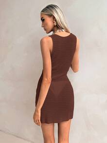 Swim Chiccia Women's Summer Vacation Metal Decor Cover-Up Dress - Coffee Brown - View 2