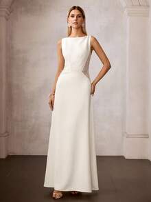 MOTF Soiréza 女士礼服网纱刺绣拼接A字中长连衣裙 - 米色 - 查看 3