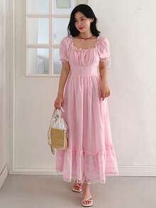 DAZY Damen Spitzenkragen tailliertes A-Linien Midi-Kleid, strukturierter Stoff - Pink - Übersicht 6