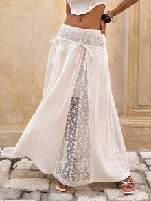 Serisse New Hollow-Out Embroidery Patchwork Skirt, Spring/Summer - White - View 3
