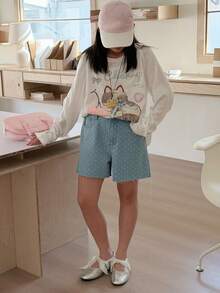 DAZY Tween Girls Polka Dot Casual Denim Shorts - Blue - View 7