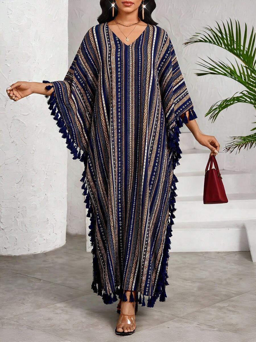 SHEIN Lady Đầm cỡ lớn in họa tiết nhiều màu sắc, đầm thời trang thường ngày cho các buổi đi chơi mùa xuân và mùa hè. - Nhiều màu - Xem 1