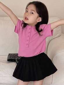 DAZY 女童针织短袖休闲T恤，少女秋季服装 - 粉色 - 查看 5