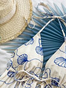 Soleia Casual V-Neck Tie Backless Textured Fabric White Women Tank Top, Suitable For Party, Holiday, Date, Valentine's Day, Afternoon Tea - Multicolor - View 4