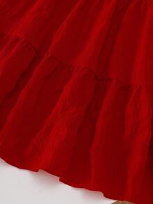 SHEIN Playful Pals 两件套女童红色短袖上衣和碎花裙套装 - 紅色 - 查看 7