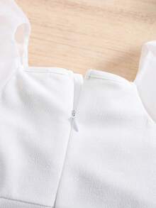 SHEIN Baby Mädchen süßer Farbblock Schleife Dekor Rüschenärmel Romper, Sommer - Weiss - Übersicht 3