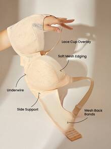 LUVLETTE Plus Full Coverage Underwire Lightly Lined Nude Mesh Side Support Sheer Minimizer  Invisible Lingerie Bra - Apricot - View 10