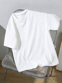 SHEIN Mirajuku 男童休闲简约优雅T恤，正面褶裥设计，纯色圆领，舒适华夫格面料，适合夏秋穿着。 - 白色 - 查看 5