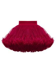 Young Girl' Elegant Red Tulle Puff Skirt, Suitable For Spring, Summer, Autumn, Suitable For Outings, Parties And Events, Can Be Paired With T-Shirts Or Blouses, Giving A And Passionate Vibe - Red - View 2
