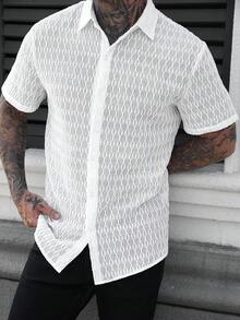 Manfinity Homme Men's Solid Color Single-Breasted Casual/Business Short Sleeve Shirt - White - View 4