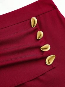 Sweetra Quần tây nữ cỡ lớn thiết kế 2 trong 1 với khóa kim loại trang trí, giúp thon gọn, thanh lịch, đa năng, phù hợp cho cả công sở và thường ngày, ống quần thẳng, thích hợp cho mùa thu/đông. - Đỏ - Xem 3