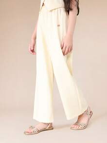 SUMWON Sleeveless Button Front Waistcoat And Wide Leg Pant Co Ord Set Summer Casual Two Piece Outfit Comfortable Elastic Waist Palazzo Style Matching Set Festive Occasionwear Vacation - Yellow - View 4