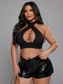 NU&NOW Plus Size Women's Sexy Summer Tight-Fitting Chain Knit Monokini - Black - View 5