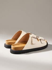 Solecia 女士时尚百搭搭扣设计厚底坡跟凉鞋，适合日常穿着 - 米色 - 查看 3