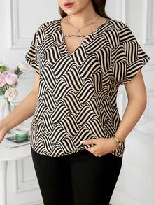 SHEIN Clasi 大码极简几何图案宽松衬衫 - 彩色 - 查看 5