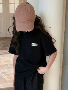 Dazy Kids T-shirt à manches courtes col rond décontracté pour préadolescentes - Noir - Voir 2