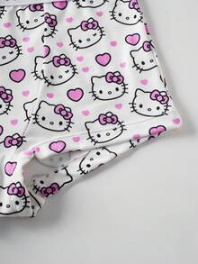 HELLO KITTY AND FRIENDS | SHEIN 女士可爱卡通爱心印花撞色字母滚边文胸内裤套装 - 粉色 - 查看 8