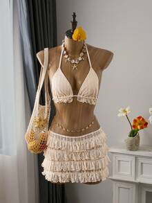 Bellisia 女士杏色迷你罩裙，适合夏季海滩度假 - 杏色 - 查看 6