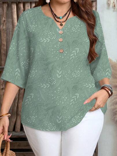 EMERY ROSE Blusa casual de verano con cuello en V y estampado floral para mujer de talla grande