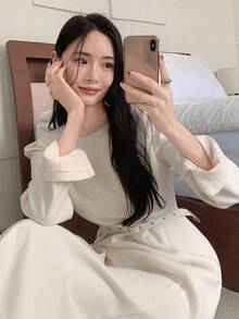 DAZY Women's Elegant Elegant Workplace Commute Simple Solid Color Long Dress, Suitable For Spring And Autumn Dress Sundress Business Casual Woman - White - View 6