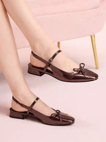 CUCCOO DOLLMOD Damskor med kaffebruna Mary Jane-motiv och fjärilsdekor, fyrkantig tå, slingback-skor för pendling, dejter, fester, avslappnade promenader, skola, söt och ljuv stil till jul