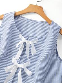GlowEve CURVE Plus Size Loose Tie Striped Casual Vest & Shorts 2 Pieces Set - Royal Blue - View 3
