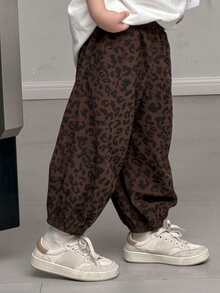 DAZY Young Boy Elastic Waist Leopard Print Loose Casual Harem Pants - Brown - View 5