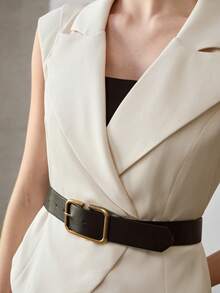 MOTF PREMIUM 女士裹身腰带西装外套，通勤必备 - 米色 - 查看 2