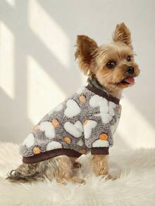 PETSIN 1件宠物法兰绒黑白爱心印花保暖圆领衫，适合狗狗穿着 - 彩色 - 查看 4