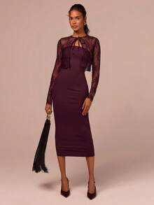 COSMINA Elegant Women's Set, Lace Blouse And Strapless Dress Set, Valentine's Day Dress, Date, Gathering, Party, Banquet, Cocktail Dress, Wedding Season Dress, Wedding Guest Dress, Fashionable Women's Set - Brown - View 3