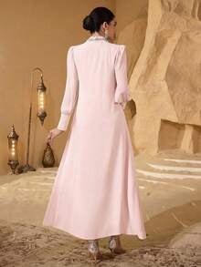 SHEIN Najma Elegant Floral Lace Patchwork Women Simple Fashionable Young Dress - Baby Pink - View 2