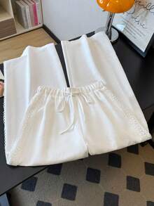 Franclia Romantic Vacation Outdoor Daily Wear Versatile Casual Elegant Classic Fashionable Casual Vacation Style Fashionable Charming Urban Business Office Commute Valentine's Day Date Party Beach Loose Tie Waist Ruffle Splice Women Long Pants - White - View 5