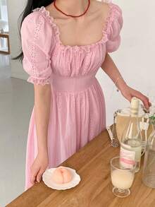 DAZY Damen Spitzenkragen tailliertes A-Linien Midi-Kleid, strukturierter Stoff - Pink - Übersicht 1