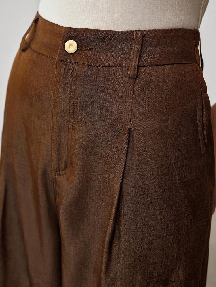WOMEN'S BROWN FAUX  WIDE LEG PANTS, VINTAGE STYLE, VERSATILE FOR WORK AND CASUAL WEAR, SPRING/SUMMER