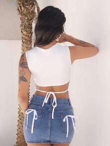 Rayane Ketlyn Backless Crisscross Sexy Bodycon Sleeveless White Tank Top - White - View 2