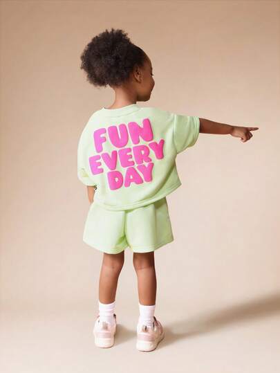 SUMWON Fun Every Day Printed Short Sleeve T-Shirt And High Waist Shorts Co-Ord Set For Casual Summer Wear