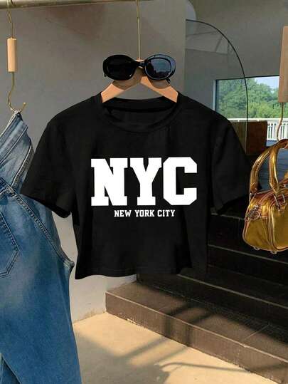 Resyla 女士撞色印花短款T恤