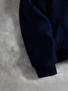 PAVTROS 男士休闲双帽拼接连帽衫，街头风，宽松版型，印花图案，情侣装，朋友装，表达爱意，街头风格，情侣款，结构设计，刺绣图案，双层帽子 - 藏蓝色 - 查看 3