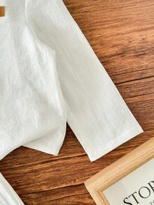 2 件套男婴和女婴基本服装套装：白色长袖立领衬衫和松紧腰裤，适合春季、夏季、秋季、生日派对、新年派对、联欢晚会、表演、婚礼、婴儿洗礼、洗礼、 1 岁生日庆典 - 彩色 - 查看 4