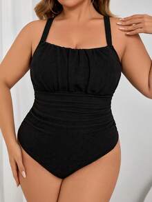 Swim Lushoire Đồ bơi liền thân Monokini màu trơn có thể điều chỉnh cỡ lớn cho nữ mùa hè thường ngày đi biển - màu đen - Xem 4