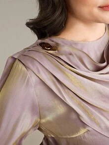 Veilorie Plus Size Women Solid Color Long Sleeve Asymmetric Hem Shirt And Midi Skirt Conservative Arabic Set - Light Grey - View 3