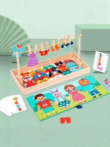 早教木制拼图配对换装游戏，多功能晾衣玩具，早教用品 - 彩色 - 查看 1