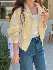 DAZY Women's Waist Cinched Hooded Loose Casual Jacket - Yellow - View 2