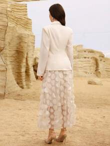 Modelyn Elegant Fashion Long Sleeve Blazer Jacket Paired With 3D Polka Dot Embroidered Skirt Suit Set - Apricot - View 8