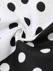 Franclia 女士黑白波点波浪拼接休闲无袖喇叭中长连衣裙，春夏款 - 黑與白 - 查看 3